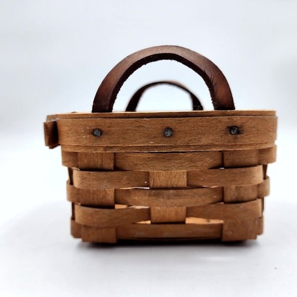 Vintage Longaberger Handwoven Picnic Basket Small Mini Organizer Brown 4.50 in - Picture 2 of 11